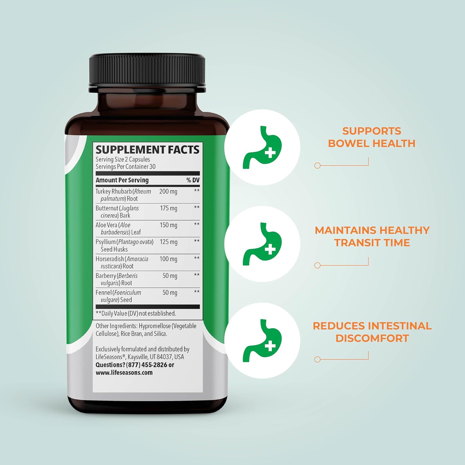 LifeSeasons - Regulari-T - Bowel Support - Constipation Relief Supplement - Natural Laxative - Maintain Healthy Colon Regulation and Elimination - Stool Softening - Reduce Gas Discomfort - 60 Capsules