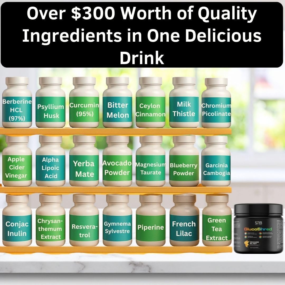 GlucoShred-Advanced GLP-1 Drink Mix | Activates,Enhances & Prolongs Your Body's GLP-1 Naturally for Blood Sugar, Metabolism & Appetite | Berberine Cinnamon ALA Chromium | Tangy Orange | 30 Day Supply
