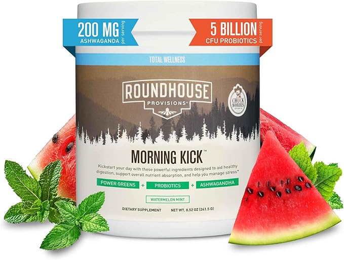 ROUNDHOUSE PROVISION Morning Kick, Powder Supplement for Healthy Digestion, Energy Levels, and Overall Wellness, 30 Servings (9.1 Ounce (Pack of 1), Watermelon Mint)