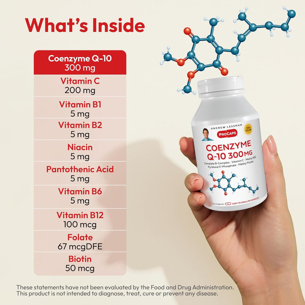ANDREW LESSMAN Coenzyme Q-10 300 mg 120 Capsules - Essential for Energy Production and Optimum Key Organ Function, Anti-Oxidant Support, Depleted by Aging, Plus B-Complex. Easy to Swallow Capsules