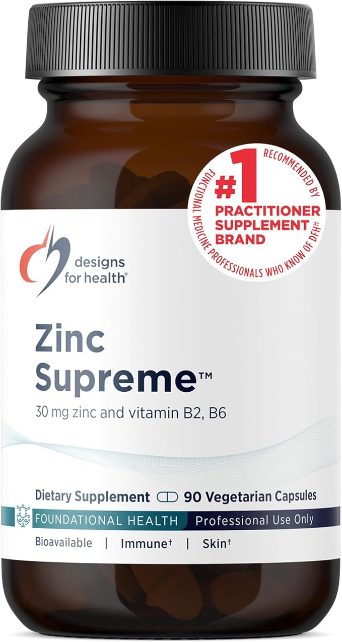 Designs for Health Zinc Supreme - 30mg Zinc Bisglycinate Chelate Supplement with Cofactors Taurine, Vitamin B6, B2 + Molybdenum - Immune Support Supplement - Vegan + Non-GMO (90 Capsules)
