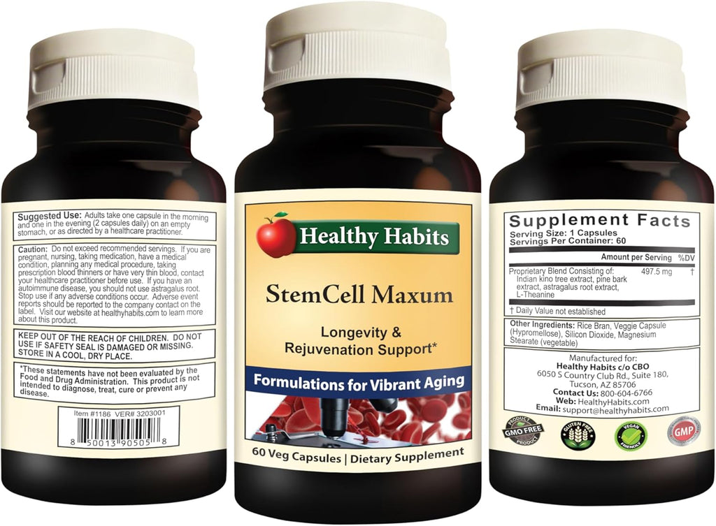 Healthy Habits StemCell Maxum Plant Based Age Defying Support Supplement for Healthy Stem Cell Regeneration and Replenishment