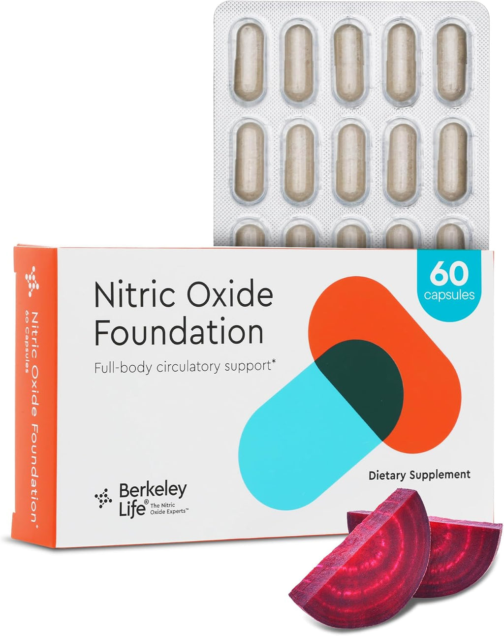 Berkeley Life Nitric Oxide Foundation, Full-Body Circulatory Support - Nitric Oxide Supplements for Men & Women - Beet Root Powder Supports Healthy Blood Pressure, Heart & Cardiovascular Health