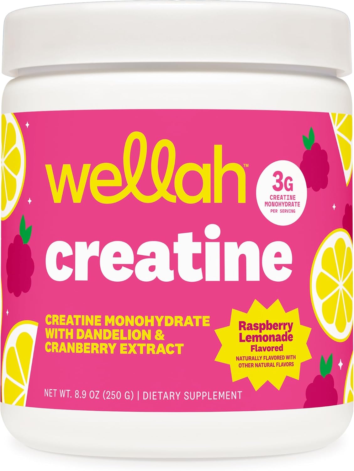 Wellah Creatine for Women (50 Servings) Raspberry Lemonade - 3g of Creatine Monohydrate Powder with Dandelion & Cranberry Extract