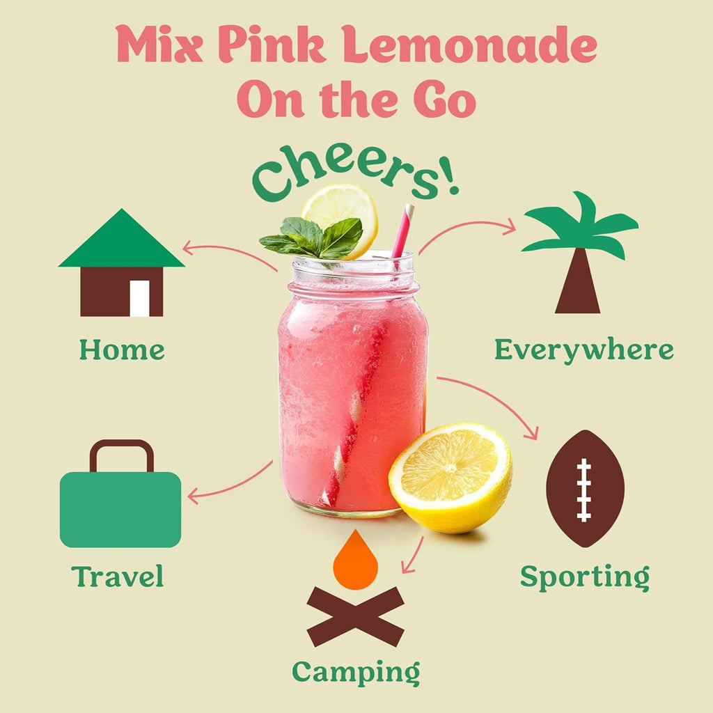 Craftmix Pink Lemonade Mix, 12 Packets, Easy Powder Drink with Real Fruit, Low-Sugar, Vegan, Low-Carb, Non-GMO, Dairy-Free, Gluten-Free, Flavored Water Enhancer, On-the-Go Water Flavoring Packets