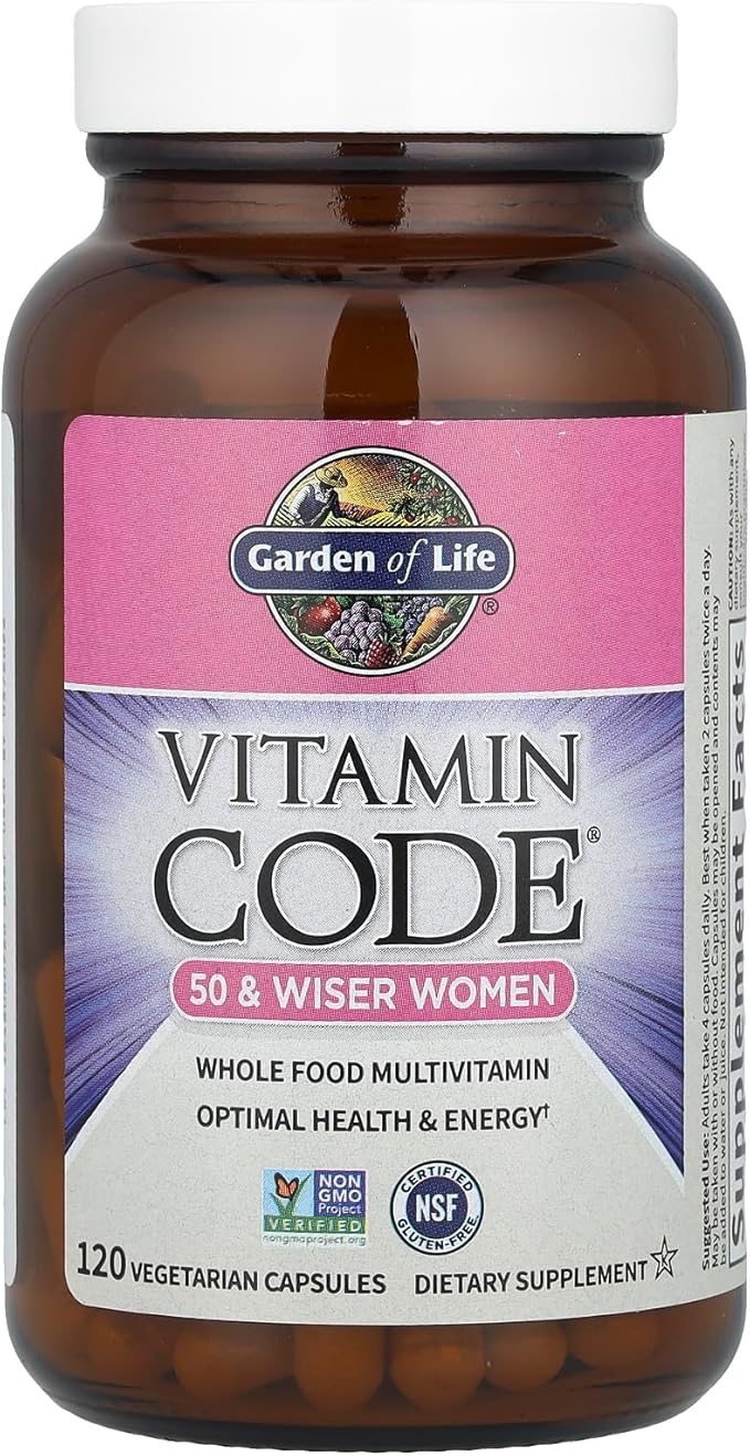 Garden of Life Vitamin Code Multivitamin for Women 50 & Over, B Vitamins, A, C, D3, E & K, CoQ10, Probiotics & Enzymes, for Women 50 Plus, 120 Capsules