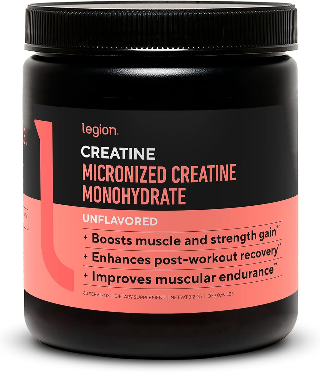 LEGION Micronized Creatine Monohydrate Supplement - Clean Creatine Powder for Muscle Gain & Post Workout Recovery - Micronized Creatine Supplement for Maximum Absorption (60 Servings, Unflavored)