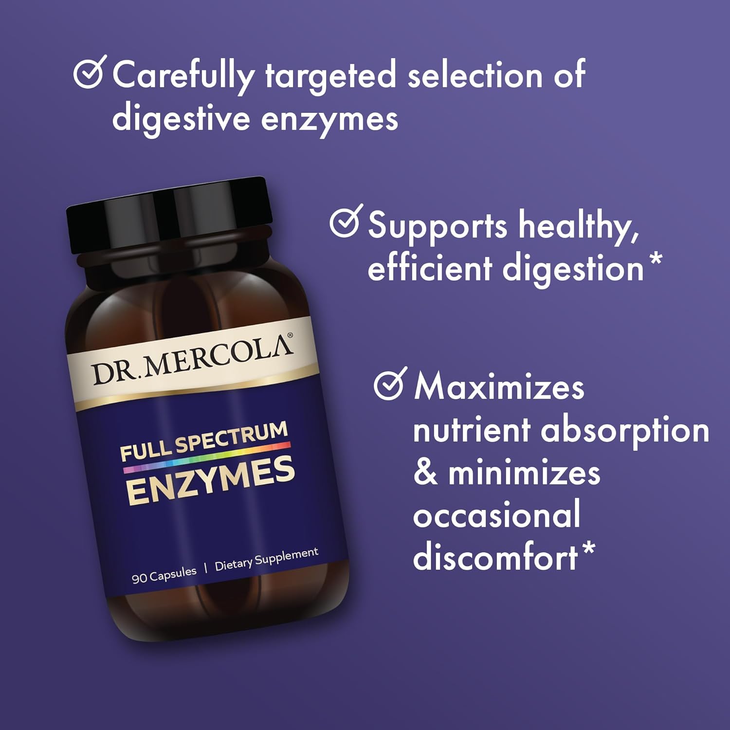 Dr. Mercola Full Spectrum Enzymes - 22 Different Enzymes - Supports Digestive & Immune Health - Helps Digest Carbohydrates, Fats, Proteins & Fiber - Non-GMO, Gluten-Free & Soy-Free - 90 Capsules