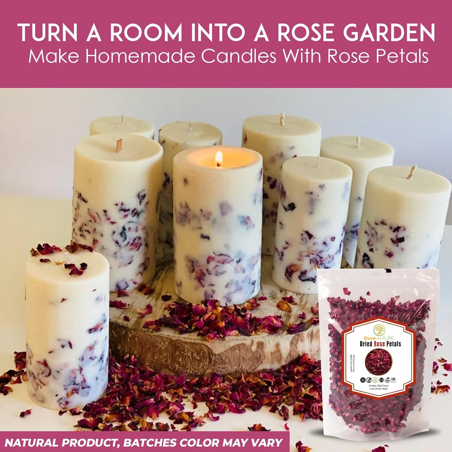 Cure Wid Pure Certified Organic Dried Rose Petals 7oz Food-Grade Edible Rose Petals for Tea,Cocktails,Baking,Skincare & DIY - Sun-Dried,Non-GMO,Gluten & Chemical-Free Edible Flowers in Resealable Bag