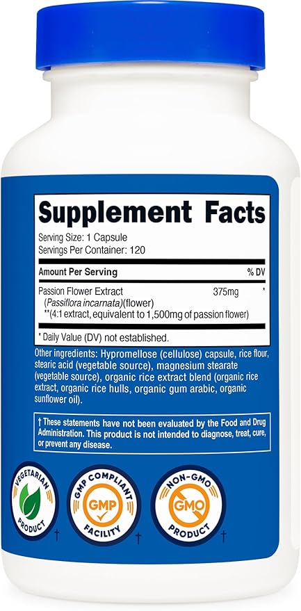 Nutricost Passion Flower Extract (1,500mg Equivalent) 120 Capsules - Gluten Free, Non-GMO, and Vegetarian Friendly