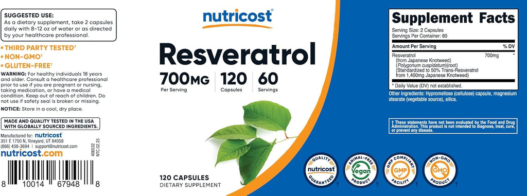 Nutricost Resveratrol 700mg, 120 Capsules - Vegan, Gluten Free, Non-GMO