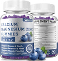 Calcium Magnesium Zinc Gummies with Vitamin D3 & K2 - Sugar Free Calcium Gummies for Women and Men - Bone & Immune Support - Non-GMO, Gluten-Free, Blueberry Flavored - 60 Gummies