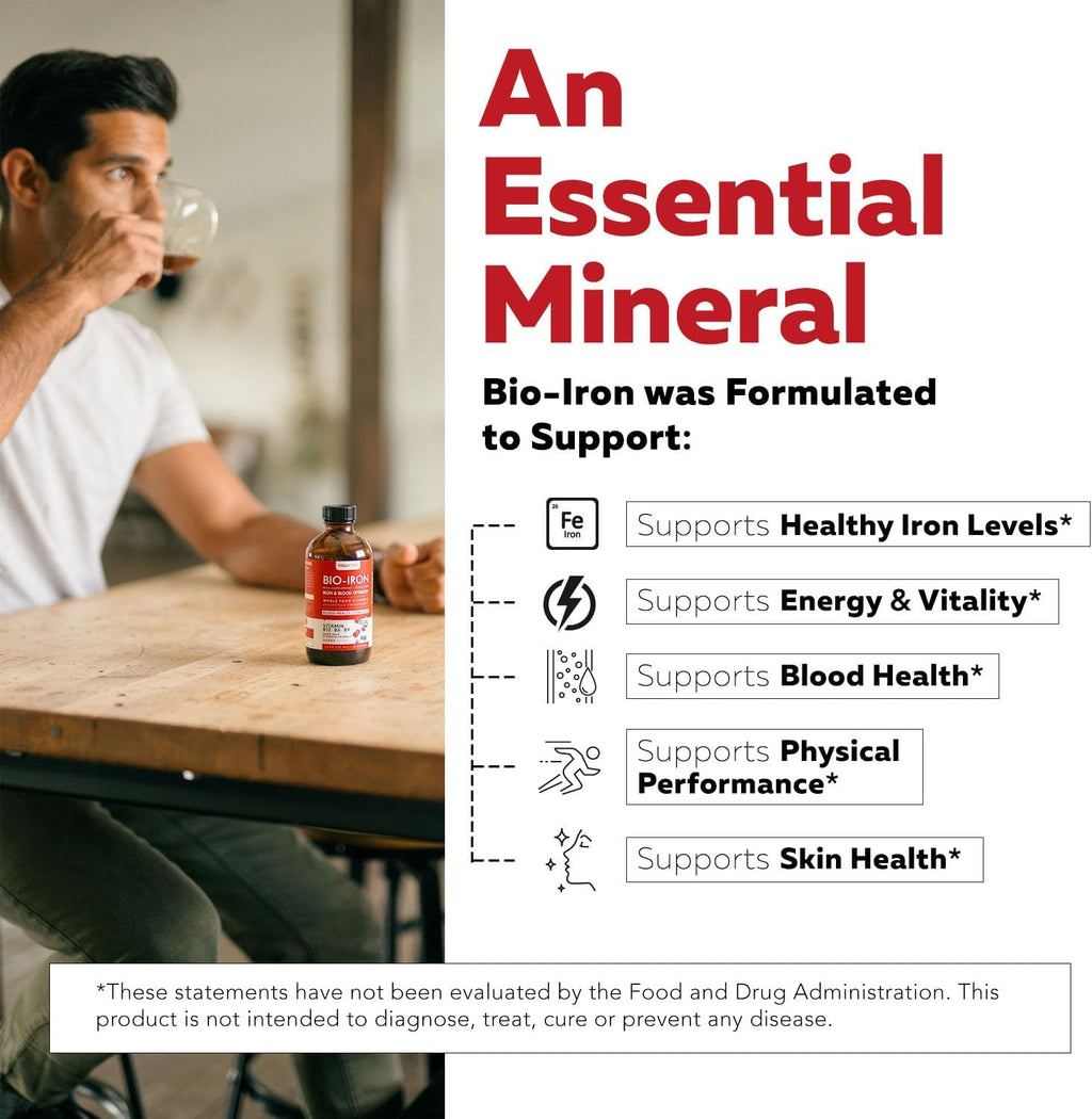 Liquid Iron Supplement | Organic Certified, Berry Flavor - Whole Food Vitamin C Absorption Boost & Blood Building B Vitamins - Methyl B12, L-Methylfolate & B6 - Supports Healthy Iron Levels - 7.6 oz
