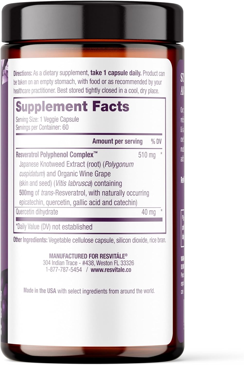 ResVitale Resveratrol 500 mg - Resveratrol Supplement for Men and Women - 60 Veggie Capsules