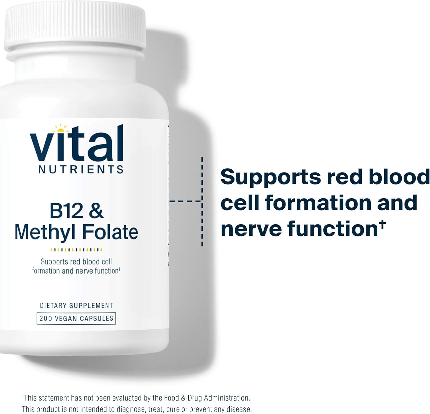 Vital Nutrients Vitamin B12 & Methyl Folate | Vegan Methylated Folate & B12 Supplement | 5-MTHF Plus B12 Supports Nervous System & Metabolism* | Gluten, Dairy, Soy Free | 200 Capsules