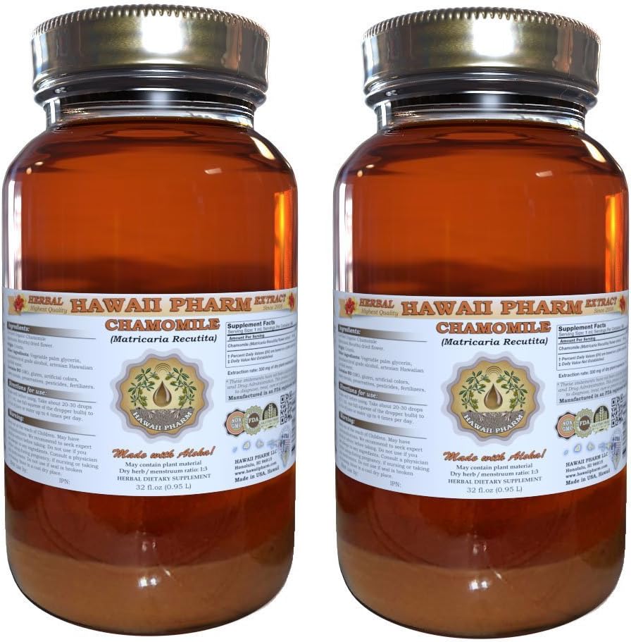 Chamomile Liquid Extract, Organic Chamomile (Matricaria Recutita) Tincture Supplement 2x32 oz Unfiltered