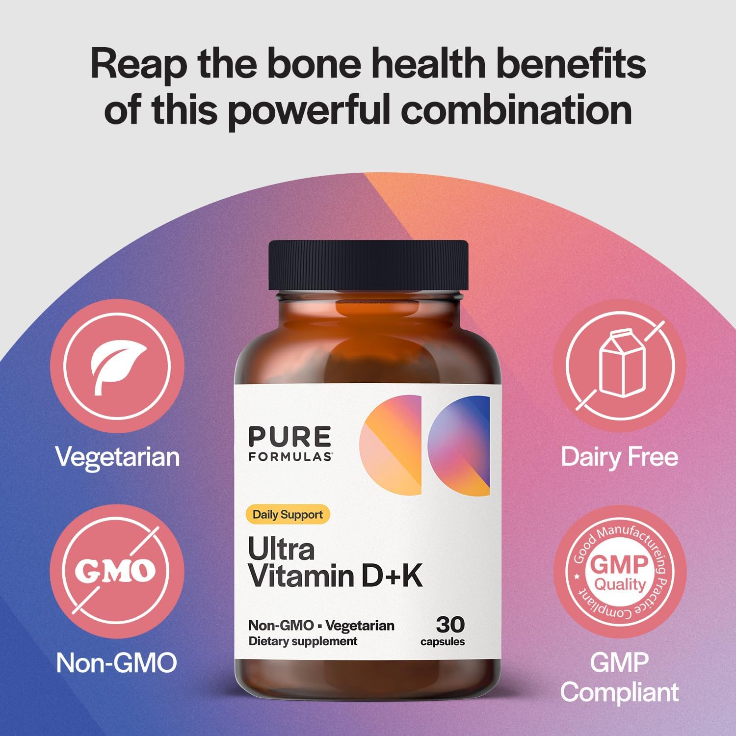 Vitamin D3 K2 Vitamin 5000 IU - VIT D3 K2 Supplement for Calcium Absorption, Bone Strength, Cardiovascular & Immune Function Support, Soy-Free, Non-GMO 30 Vegetarian Capsules