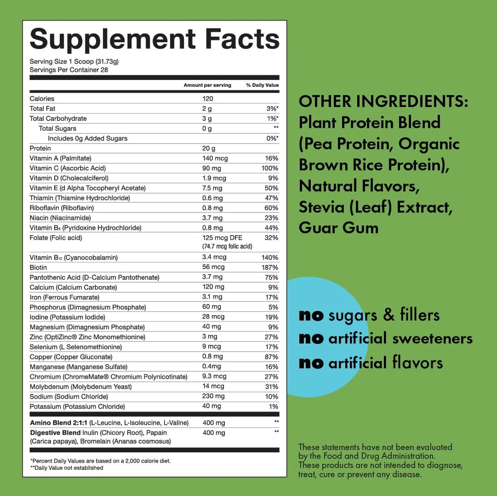 Kick Plant Protein Powder, Vanilla Flavor, 20 G Protein, Gluten Free Workout Supplement with Aminos Acids to Support Fitness Goals & Gut Health, No Sugar, No Artificial Flavors, 28 Servings
