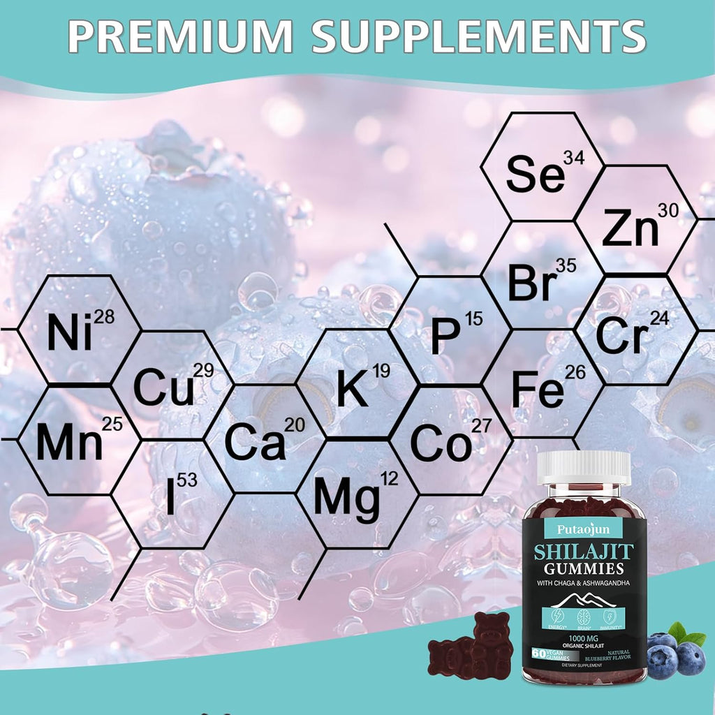 Shilajit Gummies for Man & Woman. Himalayan Gold Shilajit Gummies. 3rd Party Tested.1000mg Pure Shilajit, 200mg Ashwagandha, 200mg Chaga,100mg Ginseng,100mg Saw Palmatto, 60mg Black Seed Oil