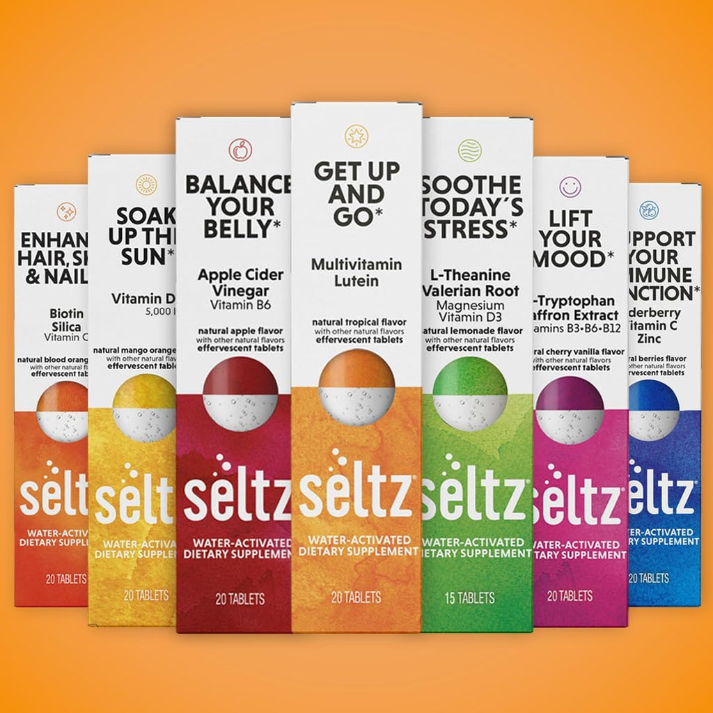 Seltz® Get Up and Go – Effervescent Multivitamin with Lutein for Daily Energy, Eye Health & Antioxidant Support – Tropical Flavor, 20 Tablets (Pack of 1)