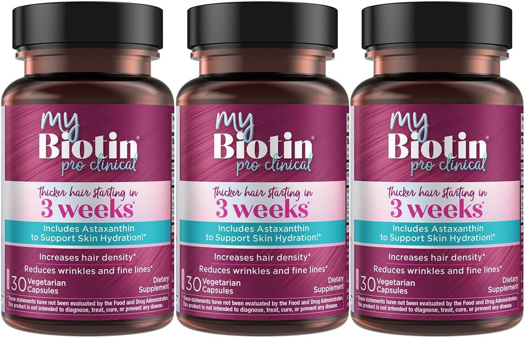 Purity Products MyBiotin ProClinical – Thicker Hair Starting in 3 Weeks & Fights Wrinkles - MB40X Patented Biotin Matrix w/Astaxanthin - 40X More Soluble vs Ordinary Biotin 90 Count
