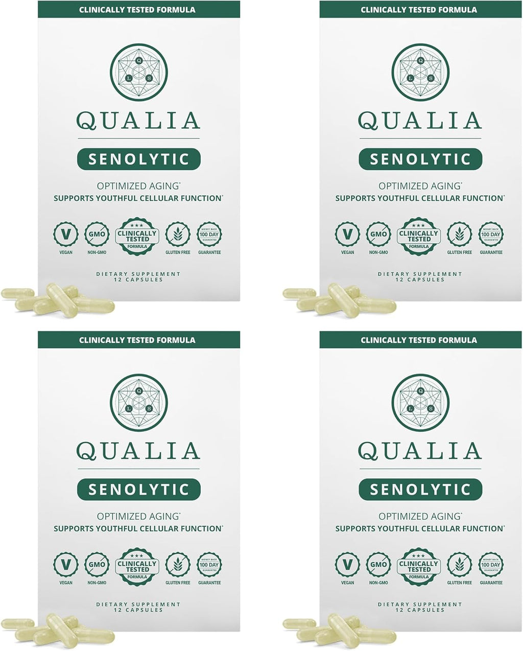 NEUROHACKER COLLECTIVE Qualia Senolytic Ultimate Formula for Enhanced Cell Repair&Rejuvenation 2-Day Aging&Longevity Support Regimen w. Fisetin,Quercetin, Piperlongumine,Senactiv®,Curcumin(Pack of 4)