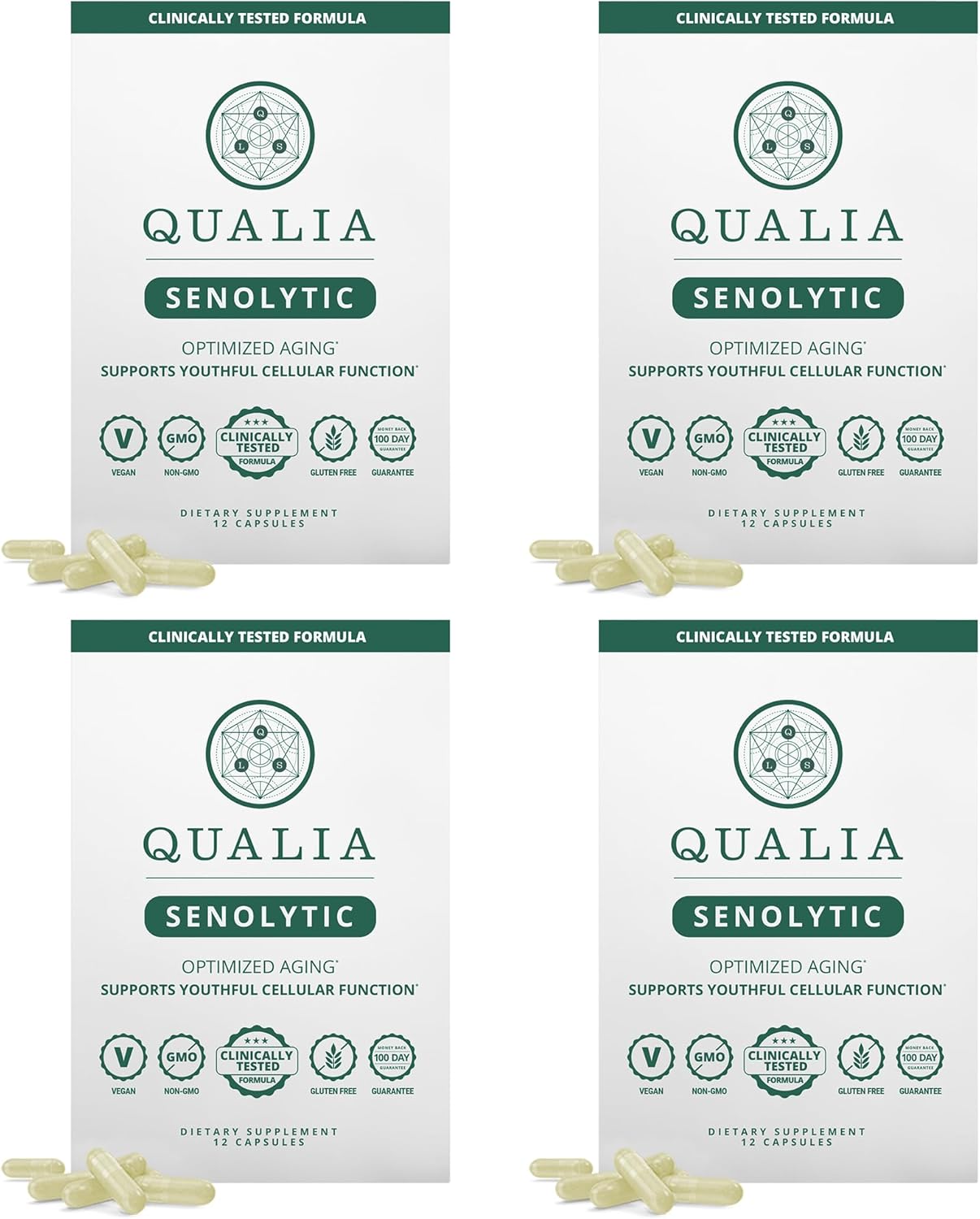 NEUROHACKER COLLECTIVE Qualia Senolytic Ultimate Formula for Enhanced Cell Repair&Rejuvenation 2-Day Aging&Longevity Support Regimen w. Fisetin,Quercetin, Piperlongumine,Senactiv®,Curcumin(Pack of 4)