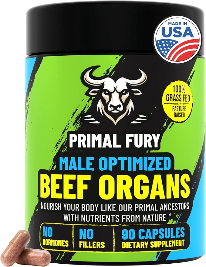 Grass Fed Beef Organ Supplement for Men - Male Optimization Pills - 6 Vital Beef Organs to Drive Prostate Health & Peak Performance, Made in USA, 90 Capsules