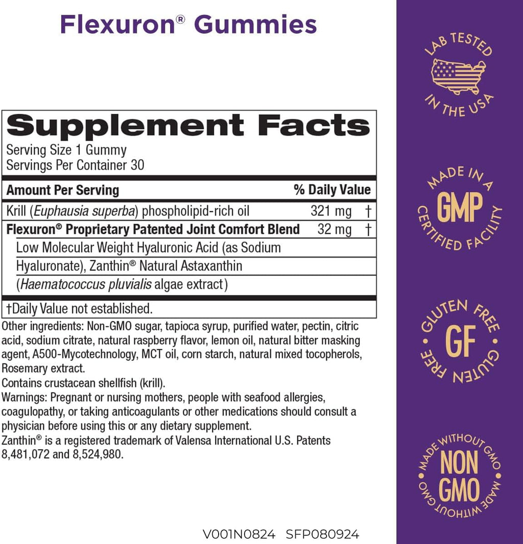 Purity Products Flexuron Gummies Joint Formula 3X Better Than Glucosamine and Chondroitin - Starts Working in just 7 Days - Krill Oil, Low Molecular Weight Hyaluronic Acid, Astaxanthin - 30 Ct (1)