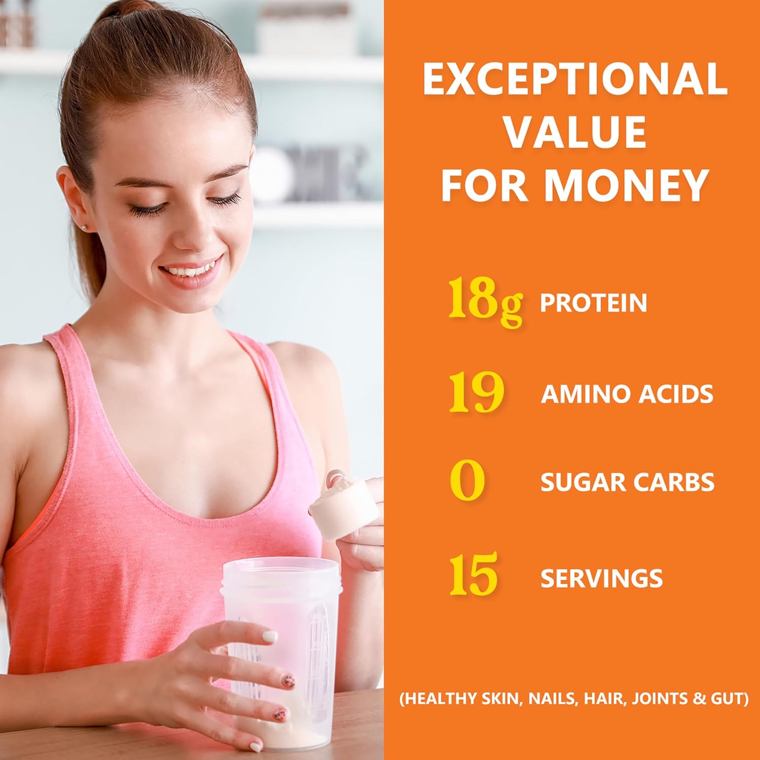 Zammex 100% Grass-Fed Beef Bone Broth Protein Powder, 20G Protein, Hydrolyzed Collagen Peptides Type 1&3, Supports Healthy Skin, Nails, Hair, Joints, Non-GMO, Gluten Free, Paleo & Keto Friendly