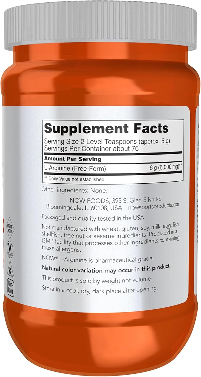 NOW Sports Nutrition, L-Arginine Powder, Nitric Oxide Precursor, Amino Acids, 1-Pound