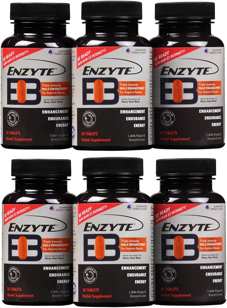 Enzyte3® Natural Male Enhancement Supplement for Energy and Endurance - L-Citrulline, Epimedium, Guarana Seed Extract, & Horny Goat Weed and More 30 Day Supply - 6 Pack Bundle