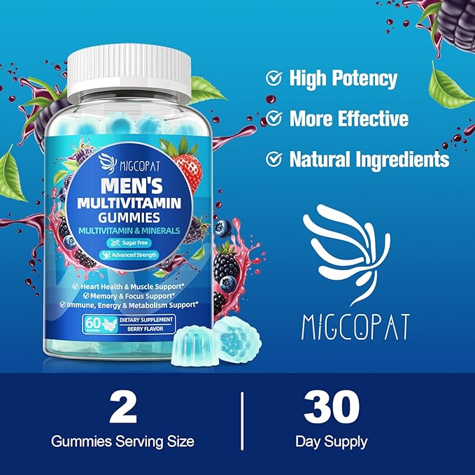 2-Pack Multivitamin for Men, Mens Multivitamins Gummies w/Omega-3, Probiotics, Inositol, Folate, Male Support Blend, Vitamins A, C, D, E, B - Support Heart, Brain, Muscle, Energy, Sugar-Free