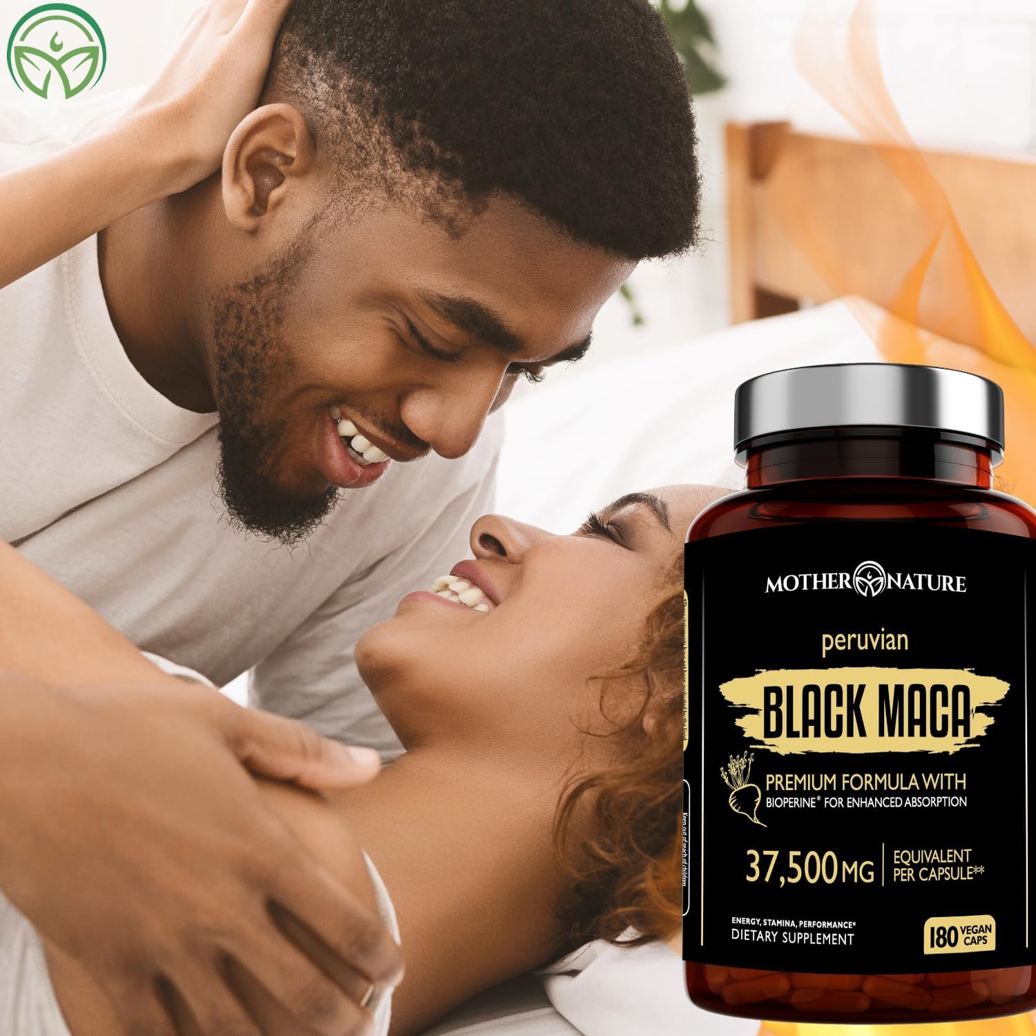Mother Nature 37,500mg 50x Strength Organic Highly Concentrated Peruvian Black Maca Root Capsules for Men 100% Pure Maca Peruana 50:1 Extract to Boost Stamina, Enegy, Muscle Gain - 180ct