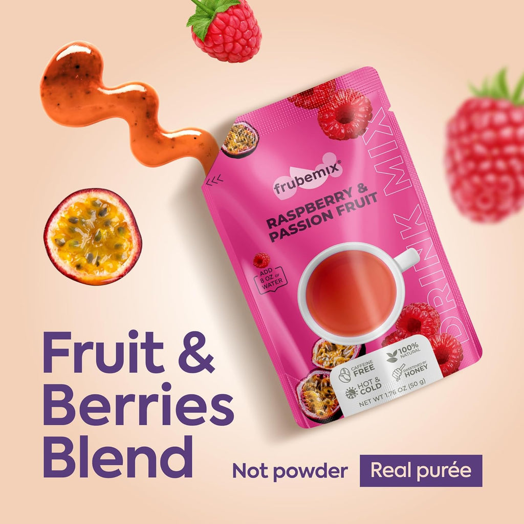 Frubemix Real Fruit & Berries Blend – Honey Sweetened, Purée-Based Drink Mix | No Artificial Flavors | Sparkling Refreshers, Cocktails & Mocktails | Hot or Iced | Variety Pack (10 Count)