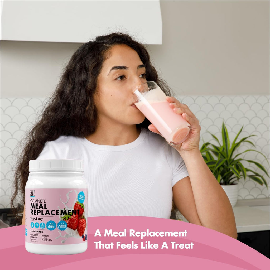 Yes You Can! Meal Replacement Shake - 20G Protein, 5G Fiber, 21 Vitamins & Minerals - Meal Replacement Protein Powder - Complete All-in-One Nutrition - 15 Servings (Strawberry)