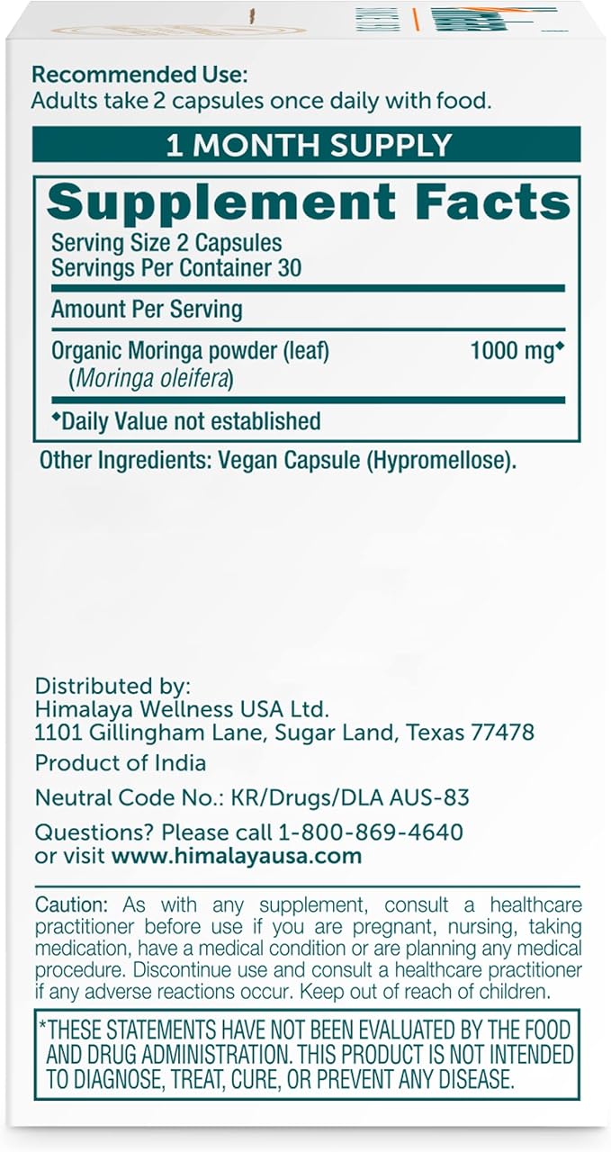 Himalaya Moringa - Herbal Superfood Antioxidants Supplement Supporting Wellness, Vitality, and Oxidative Stress - Vegan, Non-GMO, Gluten Free, 1000 mg, 60 Capsules