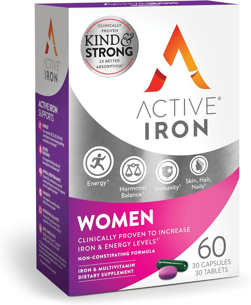 Iron Supplement 25mg + Multivitamin for Women – Clinically Proven to Increase Energy & Reduce Tiredness – Gentle, Non-Constipating Iron + Women’s Multivitamin – 30 Capsules + 30 Tablets