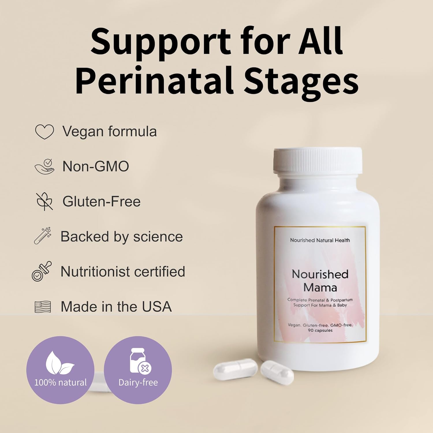 Nourished Mama Prenatal Multi Vitamin - Vegan Multivitamin for Preconception, Pregnancy, Postpartum and Breastfeeding Support - Iron-Free with Methylated Folate & High Dose Choline - 180 Capsules