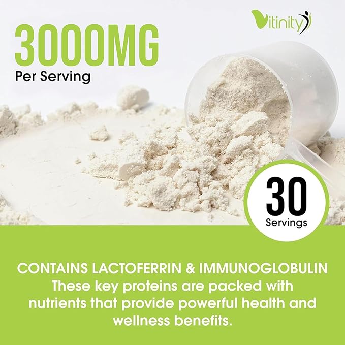 VITINITY Grass Fed Bovine Colostrum Powder for Humans 3000 mg - Natural IgG Colostrum Supplement Gut Health, Immune Support, Muscle Recovery, Wellness | Pure Colostrum Superfood,Unflavored 2 Pack