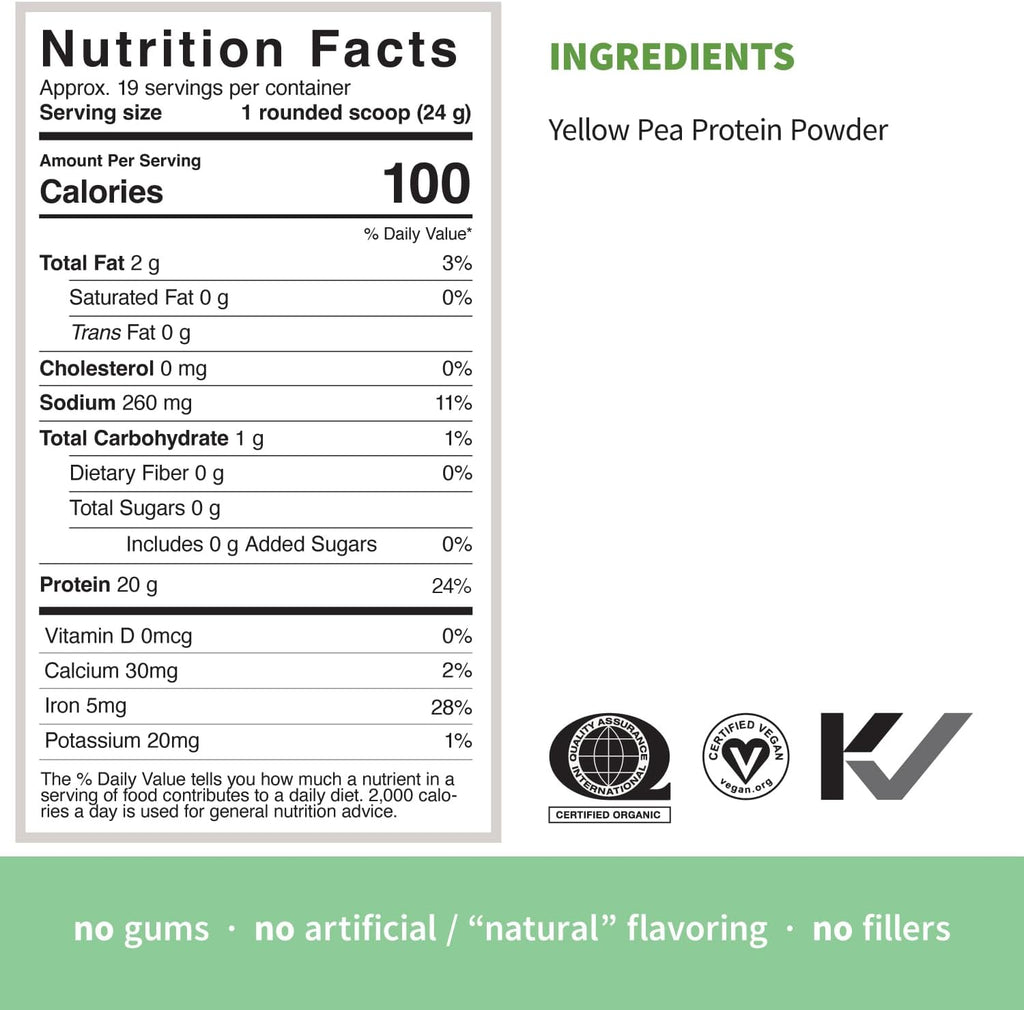 Sprout Living Organic Pea Protein Powder, Unflavored, 20 Grams of Plant Based Organic Protein Powder Without Artificial Sweeteners, Non Dairy, Non-GMO, Vegan, Gluten Free (1 Pound, 19 Servings)