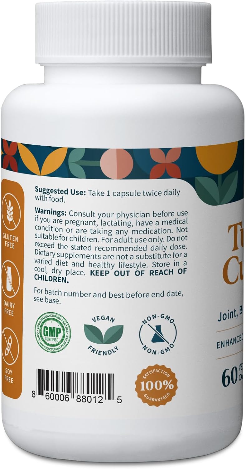 Pattern Wellness Turmeric Curcumin – 1300mg – 95% Curcuminoids with BioPerine® Black Pepper – Joint, Cognitive & Immune Support – Non-GMO, Gluten Free – 60 Capsules