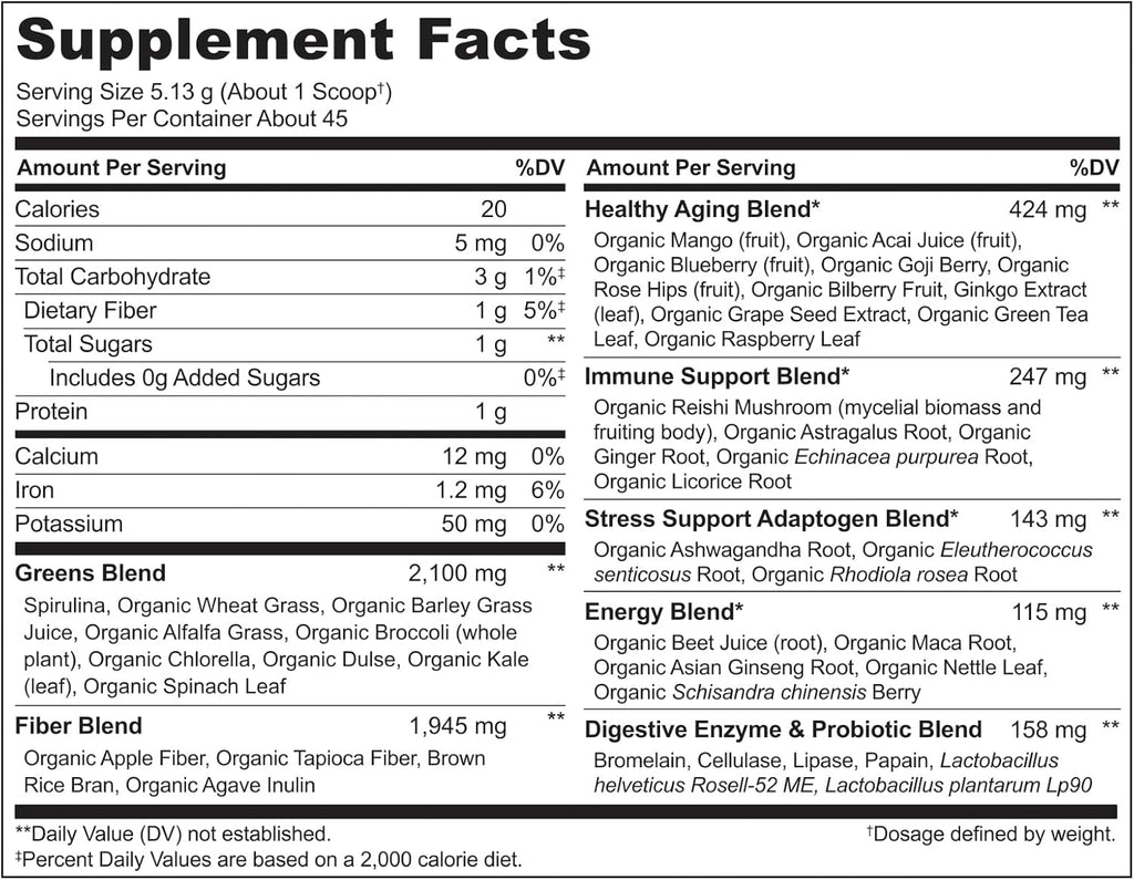 NATURELO Raw Greens Superfood Powder - Unsweetened - Boost Energy, Detox, Enhance Health - Organic Spirulina - Wheat Grass - Whole Food Nutrition from Fruits & Vegetables - 240 Grams