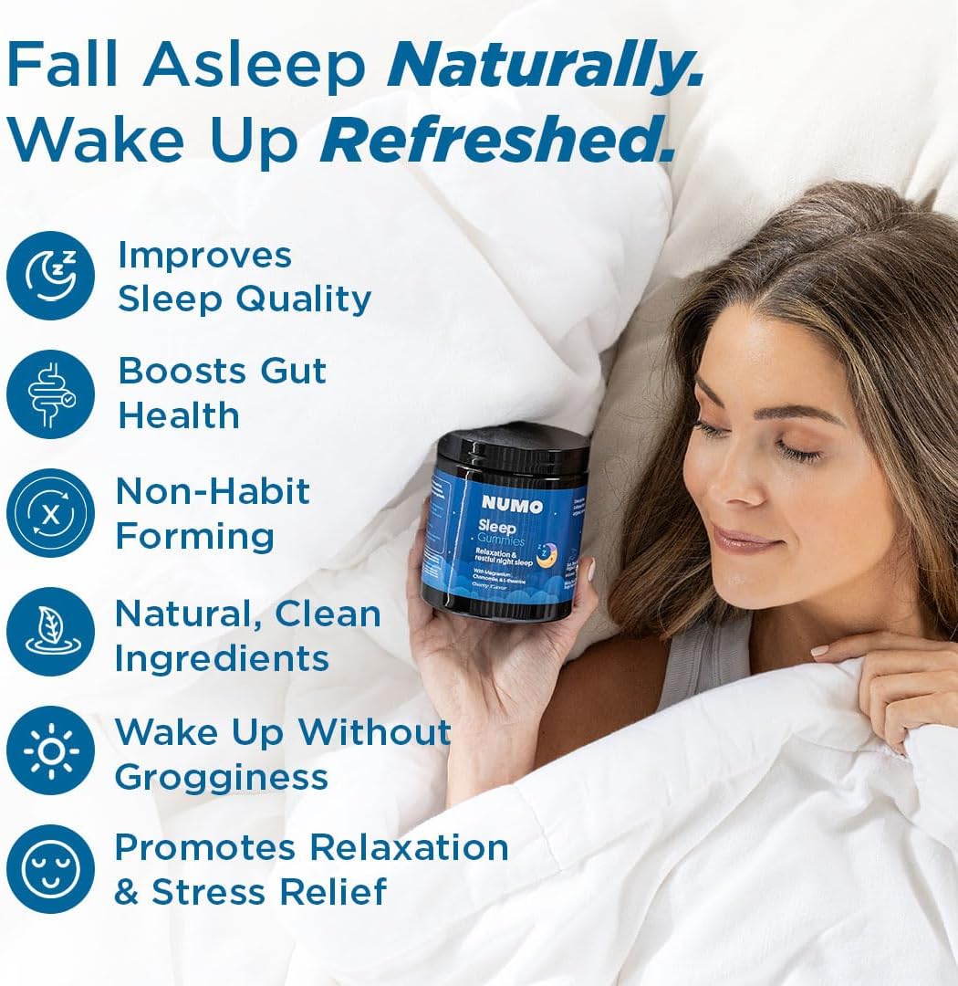 Numo Melatonin Free Sleep Gummies - Natural Sleep Aid with Magnesium, L-Theanine, Apigenin (Chamomile Extract), Taurine, VIT B6, Kombucha Culture - Non-Melatonin, Organic Ingredients - 60 Count