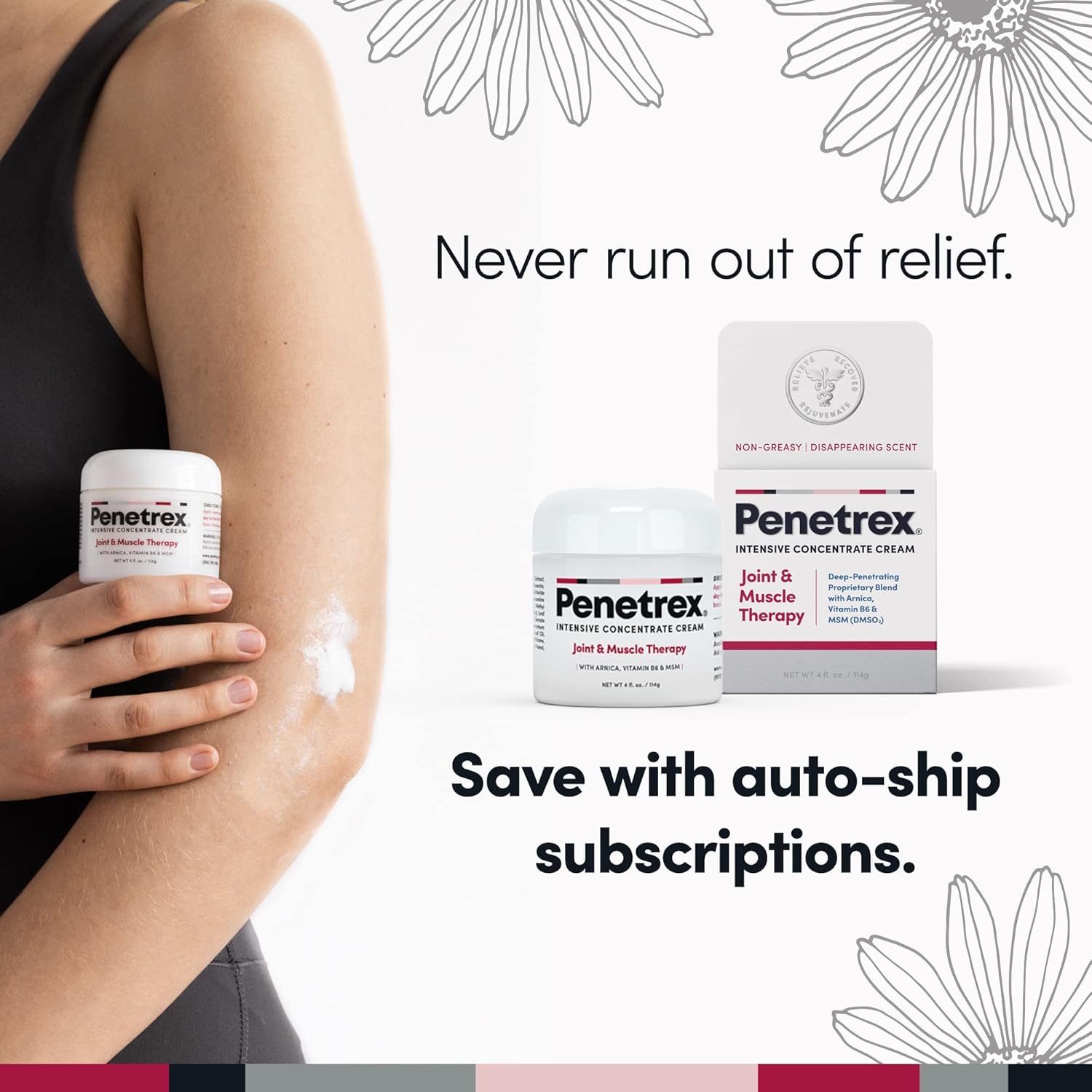 Penetrex Joint & Muscle Therapy - Soothing Comfort for Back, Neck, Hands, Feet - Premium Whole Body Rub with Arnica, Vitamin B6 MSM & Boswellia - 4oz Cream (3 Pack)