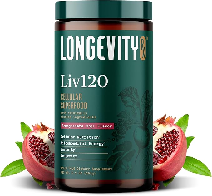 Liv120 Superfood Powder, Antioxidant Blend with Pomegranate, Turmeric, Mulberry, Soursop, Noni, Non-GMO, Vegan, for Energy, Detox, Immunity