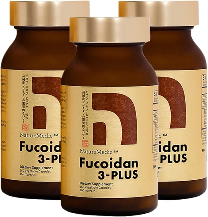 Fucoidan 3-Plus Brown Seaweed Immunity Supplement with Three Types of High Purity Fucoidan Organic Mekabu Fucus Mozuku Agaricus Capsule Type Made in Japan (3)