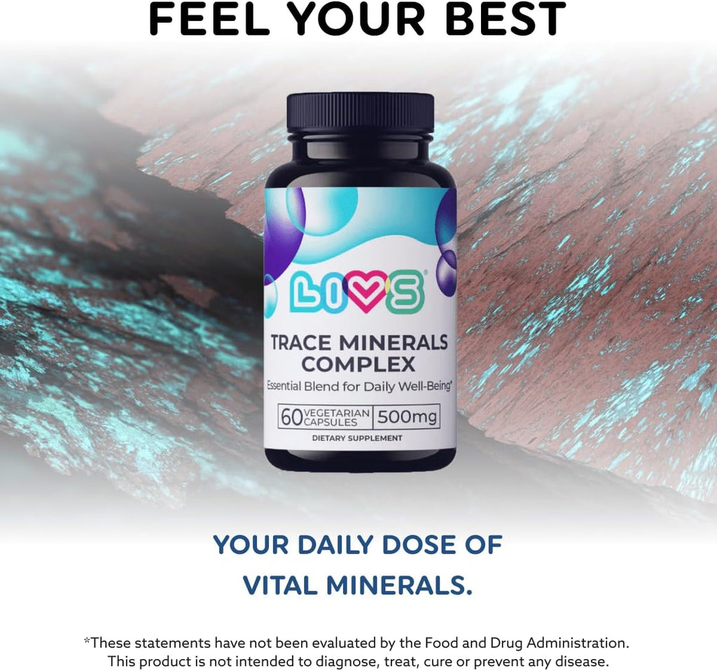Trace Mineral Complex – 500mg Vegetarian Capsules | 11 Essential Trace Minerals for Immune, Cellular & Electrolyte Support | Daily Magnesium Supplement with Zinc, Potassium, Calcium – 60 Count