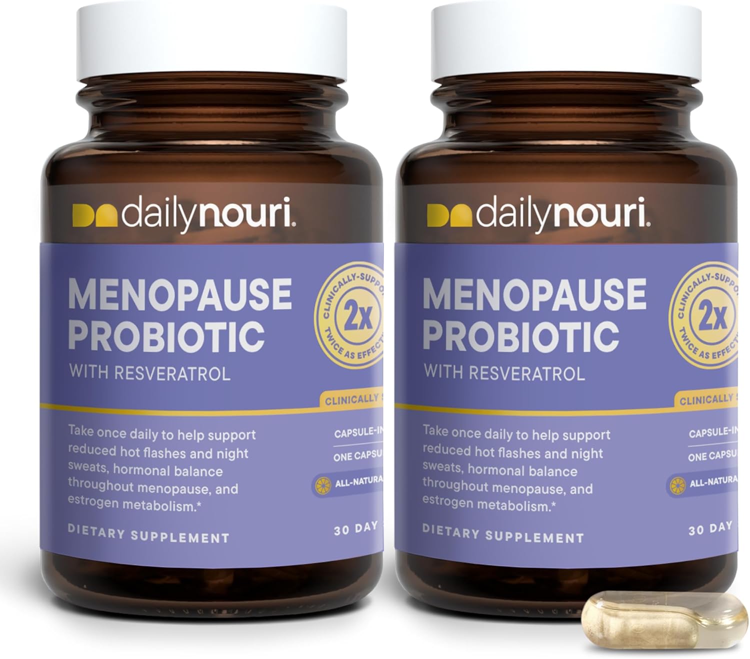Nouri Daily Menopause Probiotic | Supports Hormonal Balance, Estrogen, Hot Flashes, Night Sweats, Bloating & Gut Health | 3 Clinically Studied Strains + Resveratrol & Vegan Omega Oil | 30-Day Supply