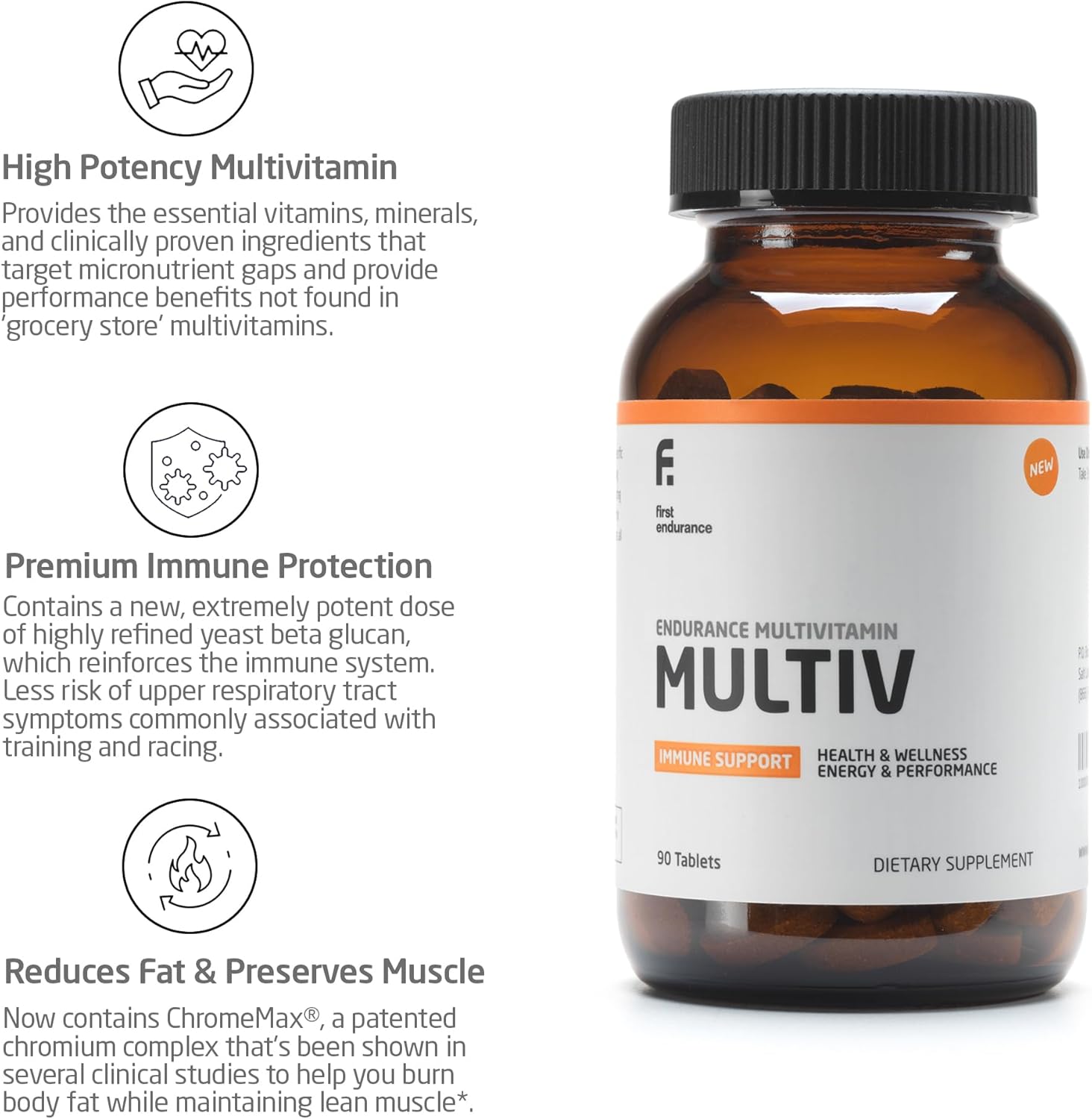 FIRST ENDURANCE MULTIV - High Potency Daily Multivitamin for Men and Women, Immune Support Vitamin Supplement for Energy, Sleep, Digestive Health, and Workout Recovery, 90 Tablets
